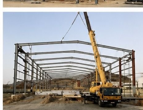 Steel mezzanine floor and staircase inside a warehouse