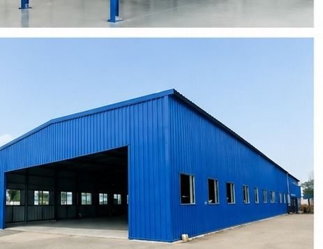 Completed steel warehouse shed with cladding, Muscat